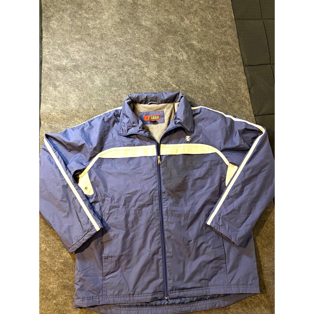IZOD Mens XL Blue Beige Colorblock Full Zip Windbreaker Jacket Stand-Up Collar